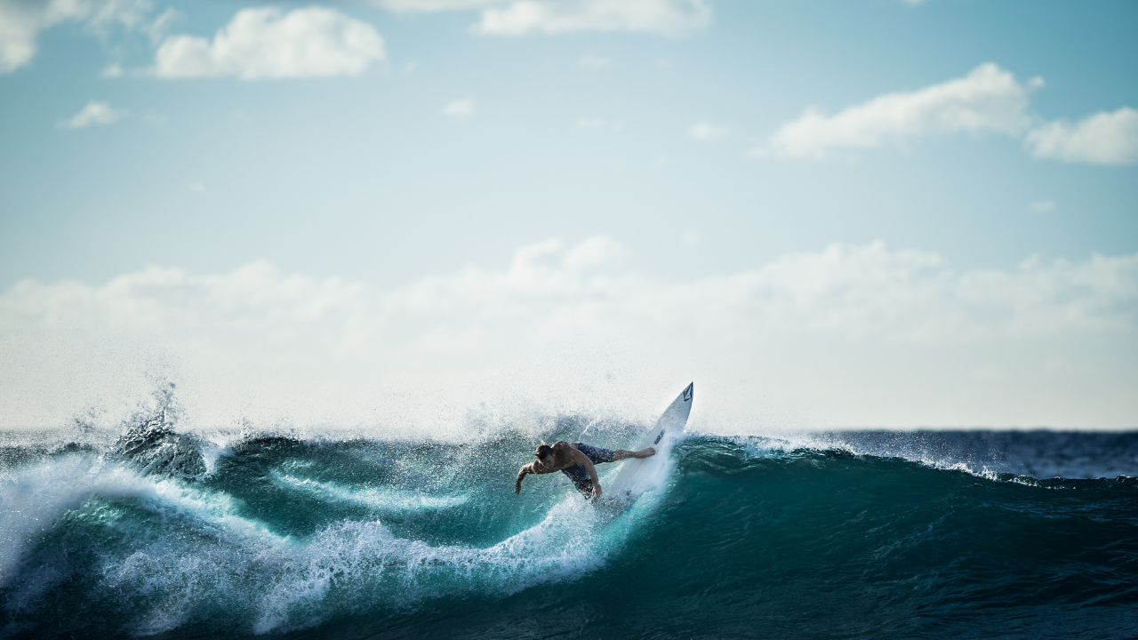 A surfer rides a powerful wave at sunset, showcasing the dynamic potential of wave energy in coastal regions.